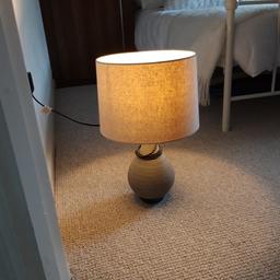 crock lamps, brown/beige base. Beige shade.