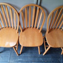 2 Wooden Dining Table Chairs. (Not 3 as in pictures - sorry)

Good condition. Minor signs of use. Structurally sound.

Selling as part of shed clear-out

Please see my other ads.