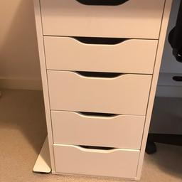 A clean look that’s easy to like and mix with other styles, either supporting a desk or standing alone. The back is finished so you can place it in the middle of the room 
https://www.ikea.com/gb/en/p/alex-drawer-unit-white-10192824/