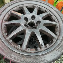 ford alloys size are 225/40/18. One has curbing marks 2 of the tyres are around 5mm and other two are about 3-4mm reason for selling just want a change reasonable offers the wheel nut pcd on the alloys are 5x108pcd