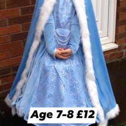 Beautiful Cinderella style / snow queen dress and hooded fur cape age 7-8
