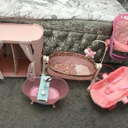 Baby Annabelle cradle, changing unit/wardrobe, car seat, bath and highchair good condition perfect Christmas gifts