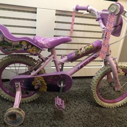 Disney princess bike 14 inch

In good used condition

The screws from the dolls seat are missing so it is loose but does not affect the bike