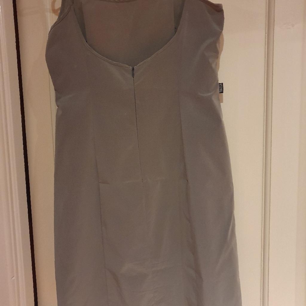 Grey Moschino dress with low scooped back fitted size 12/14