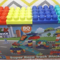 * Brand New
* Design your own racetrack with this block set. 
* Inside the pack, 3 cars are included for your    little one to get racing straight away.
* With 80 blocks available, there is plenty of scope for building, allowing your child's imagination to run wild. 
* Not only does this set provide hours of fun for your little one, but it also encourages learning and creativity.