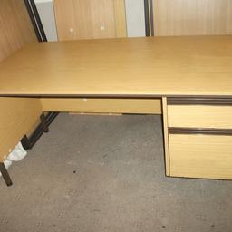 A quality office desk with two drawers, one for suspension files. In nice condition, will suit professional office or home office. The desk top measures 150 x 75 cm approx. This is dismantled ready to go. Willing to deliver locally for £5.00 once you have viewed it and paid, otherwise cash on collection from Oldham area.