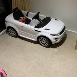 range rover car for kids. Used white. Only selling as we were moving. No remote but the foot paddle works perfectly fine. Original price £99.00