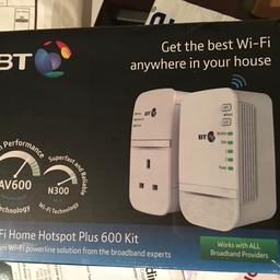 This is new in box, no opened product. MRP is £89.99, on sale for £50 only. 2x available for sale.

BT's Wi-Fi Home Hotspot Plus 600 Kit has been designed to work with any service provider to make sure everyone can make the most of their Broadband at home or in the office. 

Connect any wired or wireless device to your broadband anywhere in your home or office with our powerline technology and enjoy the full broadband experience. 

BT's Wi-Fi Home Hotspot Plus 600 Kit from BT offers a solution t