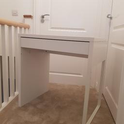 Children desk from IKEA ,,MICKE,, for sale.
White colour. Has a draw and cable tray under to keep cables tidy. Have some wear and tear marks. 
Dimensions: W: 73cm. H: 75cm. D: 50cm.
Contact Viktor on 07889867293 Rainham Kent ME8