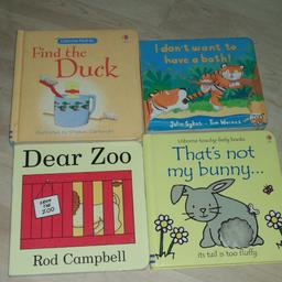 Rod Campbell, Dear Zoo
Usborne, That's Not My... Bunny
Usborne, Find the Duck
Julie Sykes, I Don't Want to Have a Bath