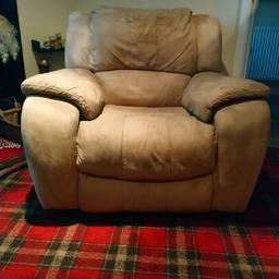 Beige suede recliner chair. Cost over £650 new. Excellent condition, no tips or tears.