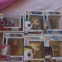 Iron man 
Batman (justice league)
Groot 
Deadpool 
Harley Quinn 
The Joker 
never been out boxes