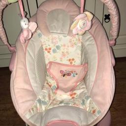 Lovely baby girls pink bouncer 
Cost £50 brand new 
Has music and vibration options 
£10 collection from warmsworth DN4