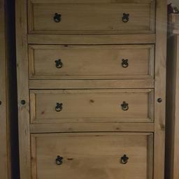 I am selling Corona 4 Drawer Chest of Drawers Mexican Solid Pine.
Used. Good condition.
Price for one £60 or two £100.
Need to be collected.