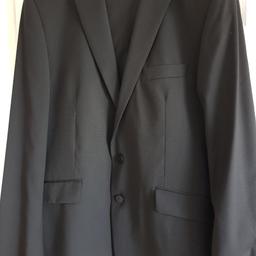 Trousers size 36". Regular length approx 32"
Jacket size 44. Pit to Pit 61" Length 32"
Black. Worn a couple of times. Like New.
Wool Rich Blend with Lycra