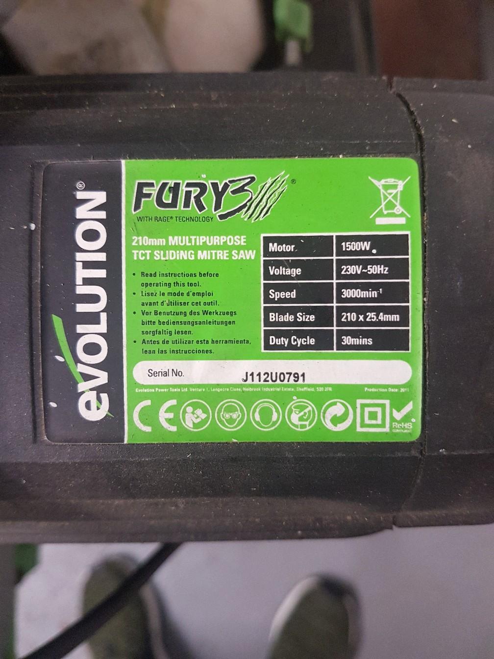 Evolution Fury 3 Sliding Chop Saw/ mitre saw in B45 Bromsgrove for £60.