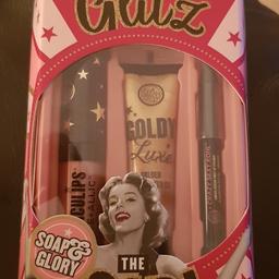 Brand New Soap & Glory Glitz The Girl Make Up Set.

This includes:-

 Metallic Matte Lip Cream in Pink Charming 18ml

Crazy Sexy Kohl in smoulder 18ml

Goldy Luxe Golden Face Glitter Gel 12ml

Ideal Stocking Filler for Christmas.
Pick up in the rayleigh area Essex.
