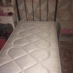 Black metal single bed frame with mattress, only year an half old so in excellent clean condition. COLLECTION ONLY