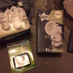 Tommee tippee set includes:
Manual Breast pump
6 feeding bottle’s 260ml/9floz
36 mill storage bags
And a harness and reins

All new £15 for the lot
