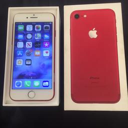 iPhone 7 in red 
Unlocked to all networks 
128gb
Really good condition 
Touch ID works fine 
iCloud unlocked 
Will be reset b4 sold 
£175 
Pick up only
