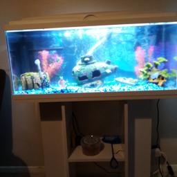 For sale 80 liters fish tank with stand comes with ornaments, gravel, heater, pump and air pump only 4 weeks selling due to lost interest