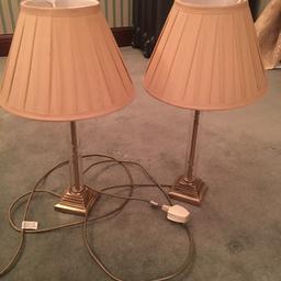 Matching Pair of Table Lamps. Gold Effect Stand. Cream / Beige shade.