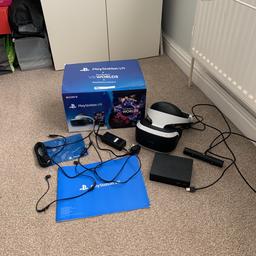 PlayStation VR with PlayStation camera.

No VR worlds code included as been used.

Some slight damage to box as shown in picture but all accessories and kit immaculate condition as only used once.

Collection from Carlton to be collected on day of purchase. No time wasters