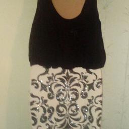 bueatifull lipsy dress back top cream skirt black sequins size 12