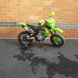 kids motorbike
hours of fun promised
works on grass and pavement.
stabilizers incl

full working order

pick up ibstock or walsall