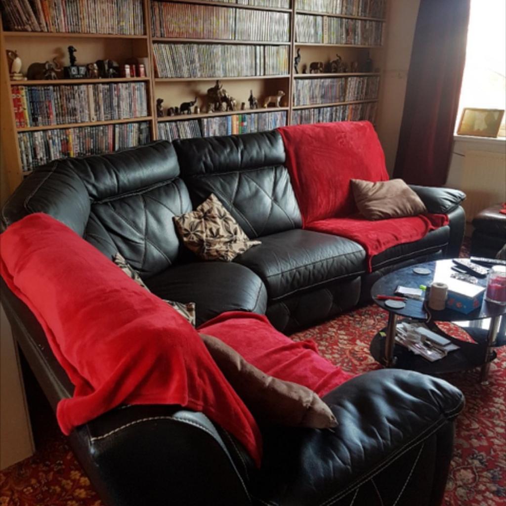 black leather corner sofa in Barnsley for £100.00 for sale Shpock