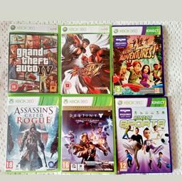6  Xbox 360 Games:

GTA IV

Destiny

Assasins creed Rogue

Street Fighter IV

Kinect Adventures

Kinect sports
