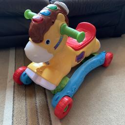 Wheels can be turned the other way to make a rocking horse it can also be used as a ride on horse. Excellent condition, all lights and sounds work. 
Ideal Christmas gift