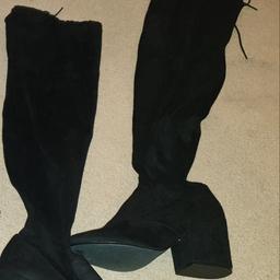 ladies black over knee boots. extra wide calf (eee fit) uk size 5. sole diva. worn once. postage £5 extra, 2nd class signed for. payment via PayPal or cash on collection welcome. Thanks.