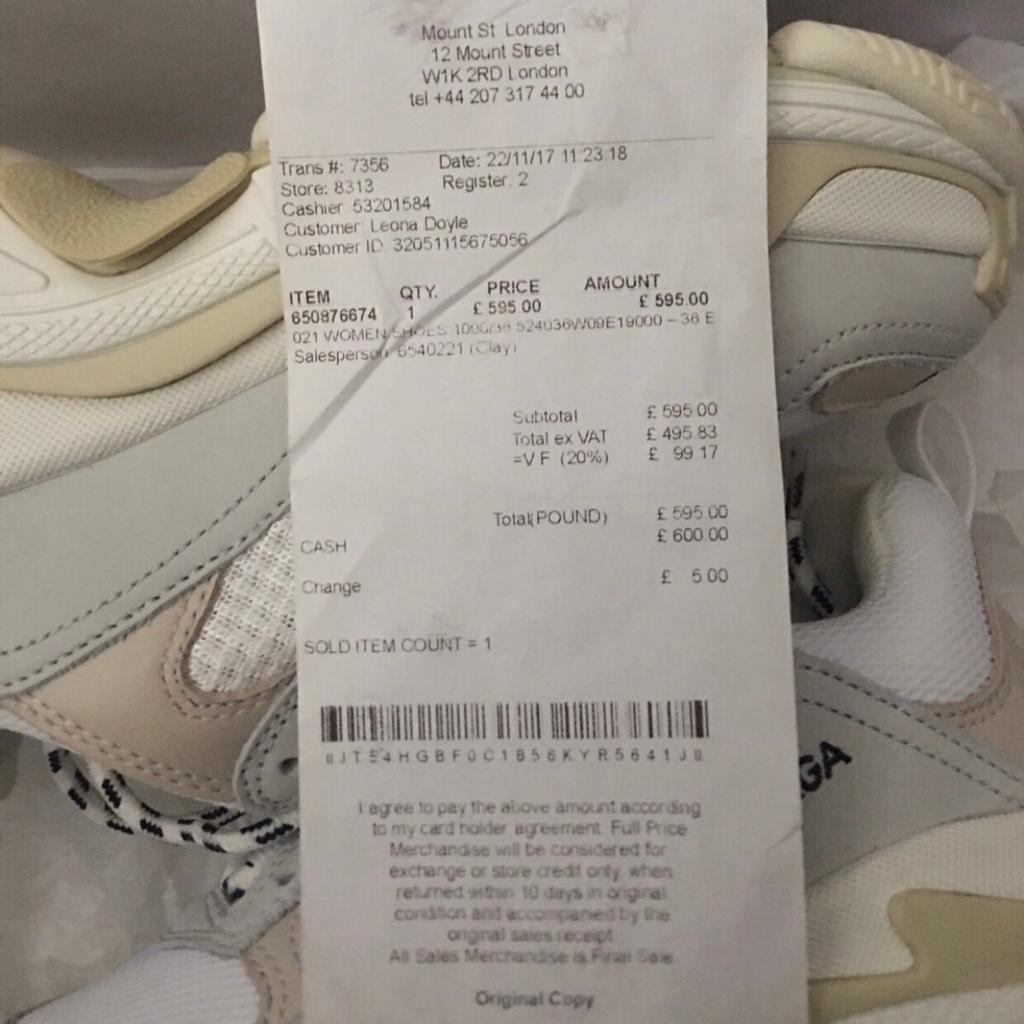 Balenciaga triple hot sale s receipt