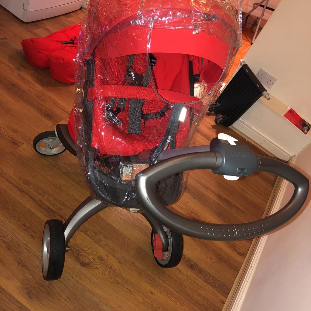 Red stokke pushchair as good as new there are few scratches but not visible.
Barely used