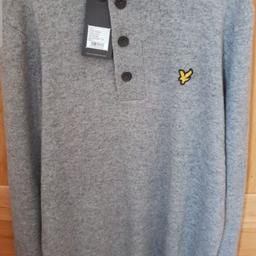 This grey funnel neck jumper from Lyle and Scott is made from a comfortable cotton and wool mix fabric, perfect for cool weather. A four button placket over the quarter zip offers extra protection against the elements. One of the best loved mid-season arrivals for Autumn Winter. 60% Cotton 40% Wool. Bought for £85 in December.