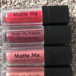 X2 matte me metallic and x2 ultra smooth matte lip creams various colours unwanted gift never opened still selling in boots all 3ml would make excellent stocking filler £5 for all 4