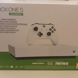 Xbox One S (1tb) All Digital Console with one controller, Minecraft and Sea of Thieves digital game download and Fortnite DLC.

Only opened to confirm the contents. Never used

£150 NO OFFERS