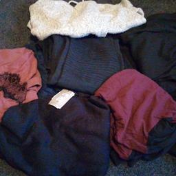 16 items. Mixture of hoodies, shorts, jeggings one pair brand new with tags, black work pants, shirts, tops and cardigan. One of the hoodies has a mark as shown in pictures. Collection off eaves Lane.