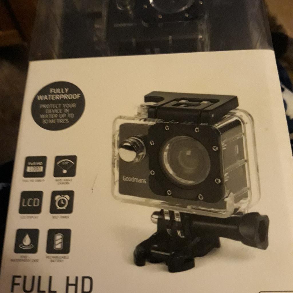 Goodmans full hd action camera,new,never used,still boxed,info in pics,£60-no timewasters please,collection/can post if covered.