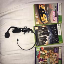 Each game £3 individually and the headset is £5 individually. The games include: Forza Horizon; Halo Reach; Kinect Adventures. Altogether is £10 :) x