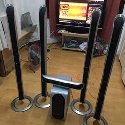 LG surround sound, 4 upright speakers , sub woofer, small sound bar, comes with speakers wire and speakers wire adapter jack
All in good working order.
Collection only and no returns accepted