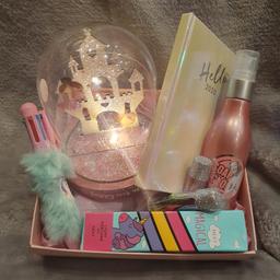 all new items
soap and glory spray
pen
diary
perfume
light up castle