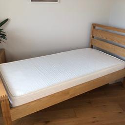 I have for sale an single guest bed that has had very little use. It’s being sold because we have bought a single that turns into a double. It is in a light oak veneer and in great condition. It has been taken apart and is in storage. Size is L 207cm,w99cm,bottom height 58cm, headboard height 100cm. Mattress is foam and is 15cm high. On the underside it has a small tear and a small coffee stain, but does not affect its use. Pick up is from Stevenage but if local, drop off may be possible