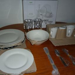 Dunelm Dining set - 4 x Large plates,4 x Small plates,2 x Bowls,Knives,Forks,small spoons.Set is not complete,but some wasnt used.I dont need anymore.