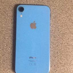 iphone xr in blue works perfect only thing wrong with it is the glass on the back of the camera is cracked but doesn't effect use of phone or camera