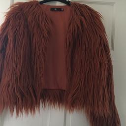Rust shaggy faux fur misguided size 6 jacket hardly worn good condition