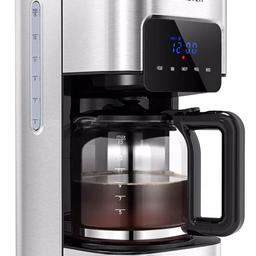 Coffee Machine, HOMEVER 12 Cups Filter Coffee Maker with Coffee Pot, Programmable 24hr Timer Coffee Machine with LCD Display, Silver