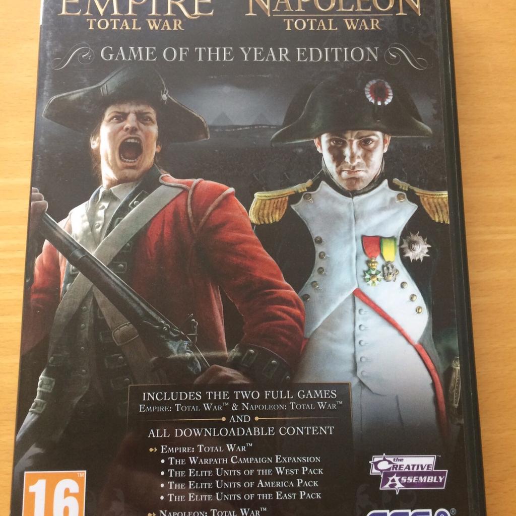 PC Games for Windows. Comprising the Award Winning Empire Total War & it’s dramatic sequel Napoleon Total War. This Game of the Year Edition covers over a century of epic wars & revolutions that shaped the world.

Collection S64 Area. Can post for additional post & packing fees.