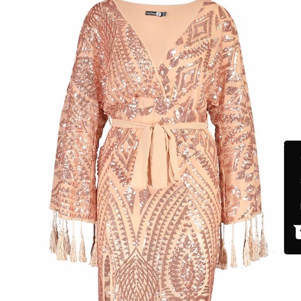 Sequin and tassel sales kimono sleeve midi dress